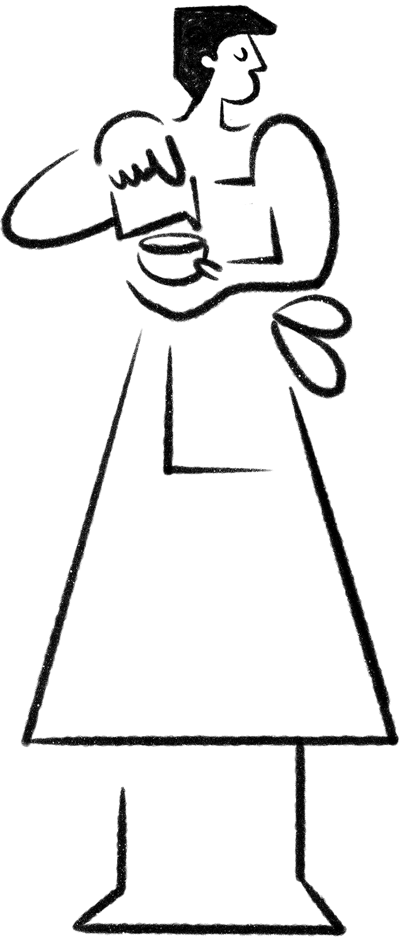 Illustrated person pouring milk into a coffee cup